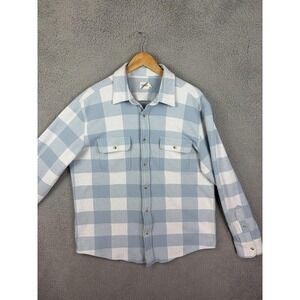 Fair Harbor Shirt Mens Large Blue Plaid Long Sleeve Knit Button Front Stretch